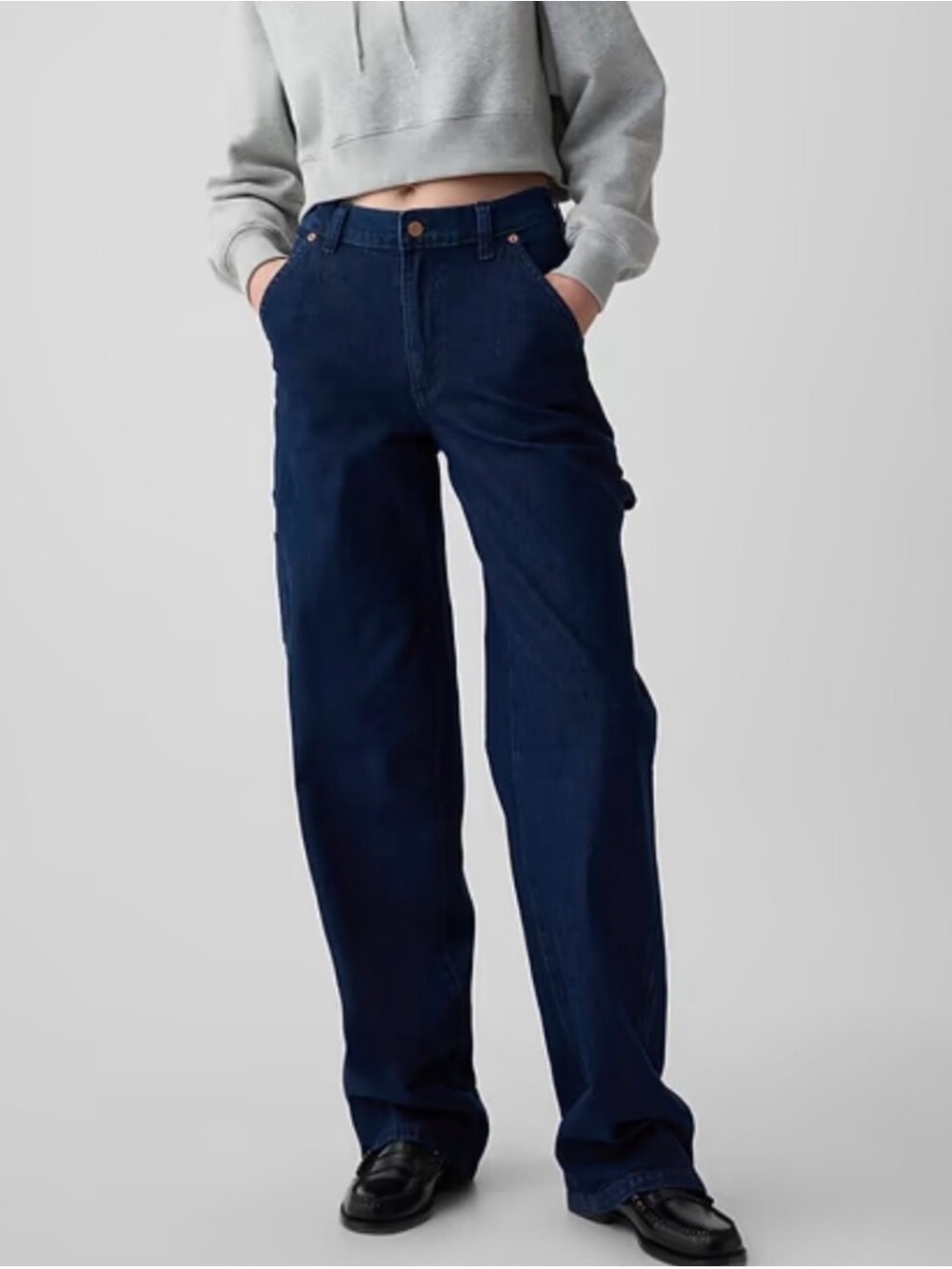 GAP Women's Dark Blue Wide-Leg 90s Baggy Carpenter Denim Jeans